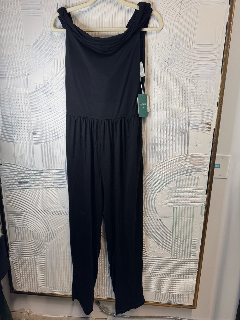 HALARA Black Sleeveless Jumpsuit with Cowl Neck
